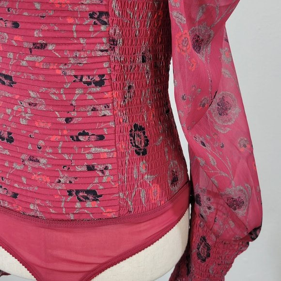 FREE PEOPLE brunch date floral print red combo bodysuit Sz S NEW - Picture 8 of 13